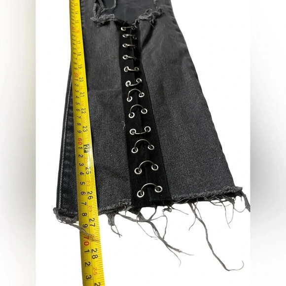 The Ragged Priest Jeans Faded Black High Rise Crop Straight Metal Rings Size 26 - Picture 9 of 9
